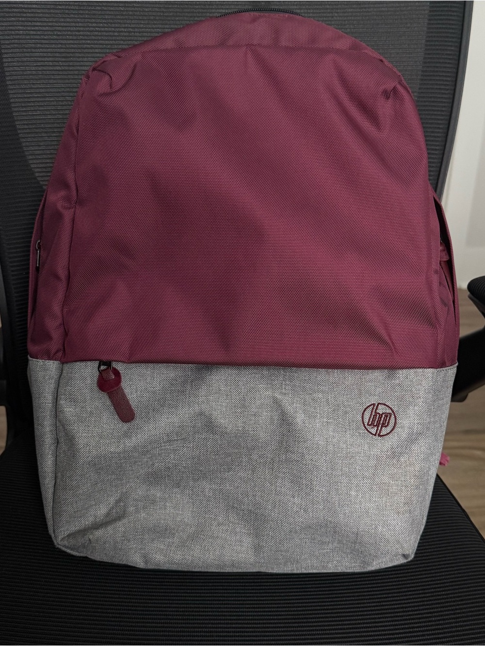 Burgundy Gray Laptop Backpack Padded Tech Compartment